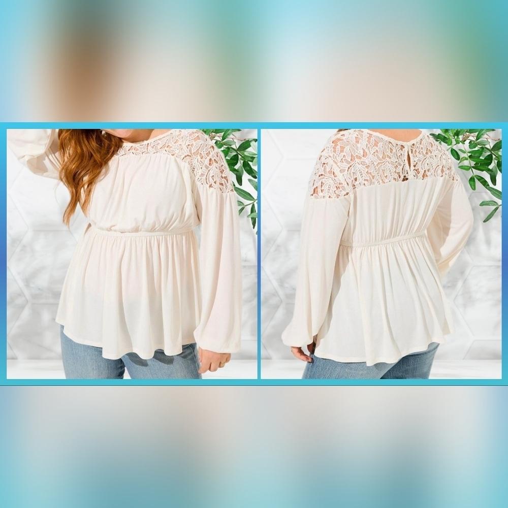 Torrid Studio Crepe Crew Neck Lace Yoke Babydoll Top Blouse